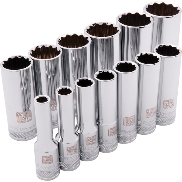 Tools 3/8" Drive 13 Piece 12 Point, Deep SAE Socket Set, 1/4" - 1"